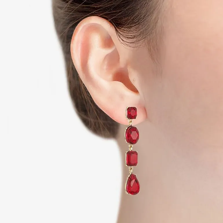 Monet Jewelry Womens Red Glass Oval Pear Hypoallergenic Drop Earrings