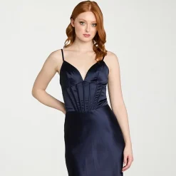 Morgan & Co. Womens Juniors V Neck Short Sleeve Satin Bodycon Dress