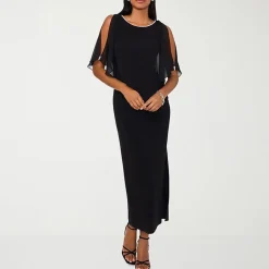 MSK Womens Boat Neck Elbow Sleeve Cape Embellished Evening Gown