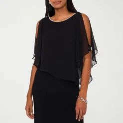 MSK Womens Boat Neck Elbow Sleeve Cape Embellished Evening Gown