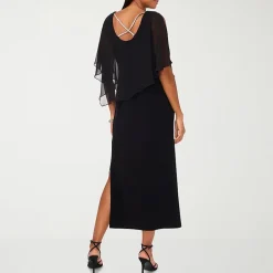 MSK Womens Boat Neck Elbow Sleeve Cape Embellished Evening Gown