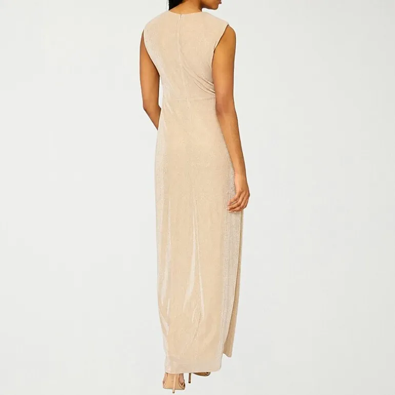 MSK Womens Midi Round Neck Sleeveless Cap Evening Gown