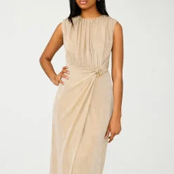 MSK Womens Midi Round Neck Sleeveless Cap Evening Gown
