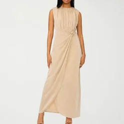 MSK Womens Midi Round Neck Sleeveless Cap Evening Gown