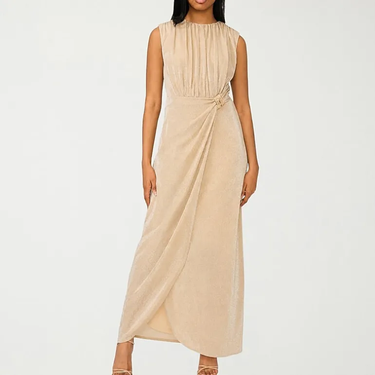 MSK Womens Midi Round Neck Sleeveless Cap Evening Gown