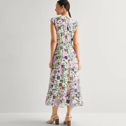 MSK Womens Petite V Neck Sleeveless Flutter Maxi Dress