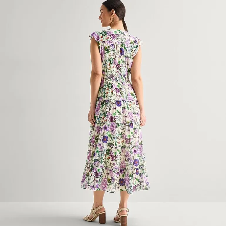 MSK Womens Petite V Neck Sleeveless Flutter Maxi Dress