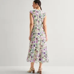 MSK Womens Petite V Neck Sleeveless Flutter Maxi Dress
