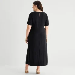 MSK Womens Plus Round Neck Short Sleeve Maxi Dress