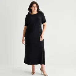 MSK Womens Plus Round Neck Short Sleeve Maxi Dress