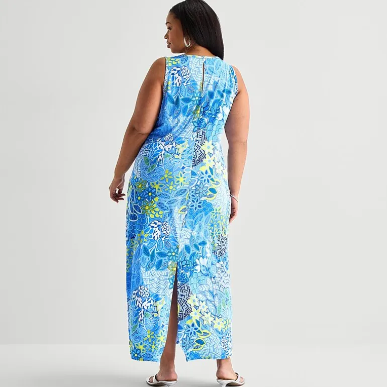 MSK Womens Plus Round Neck Sleeveless Maxi Dress