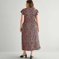 MSK Womens Plus V Neck Short Sleeve Flutter Maxi Dress