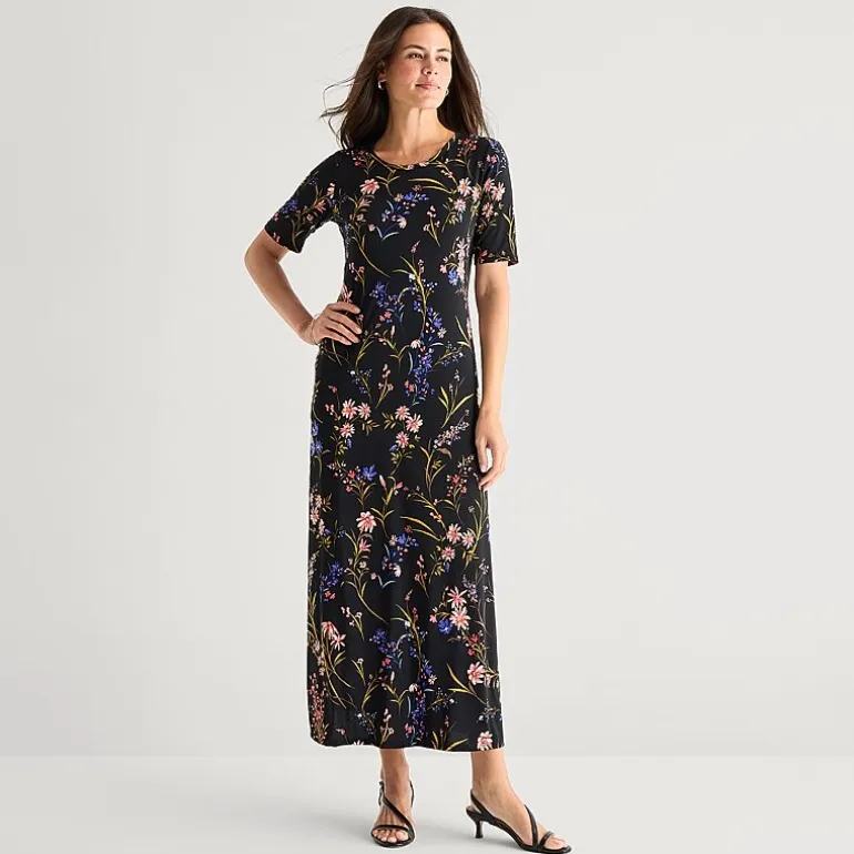 MSK Womens Round Neck Short Sleeve Fitted Maxi Dress
