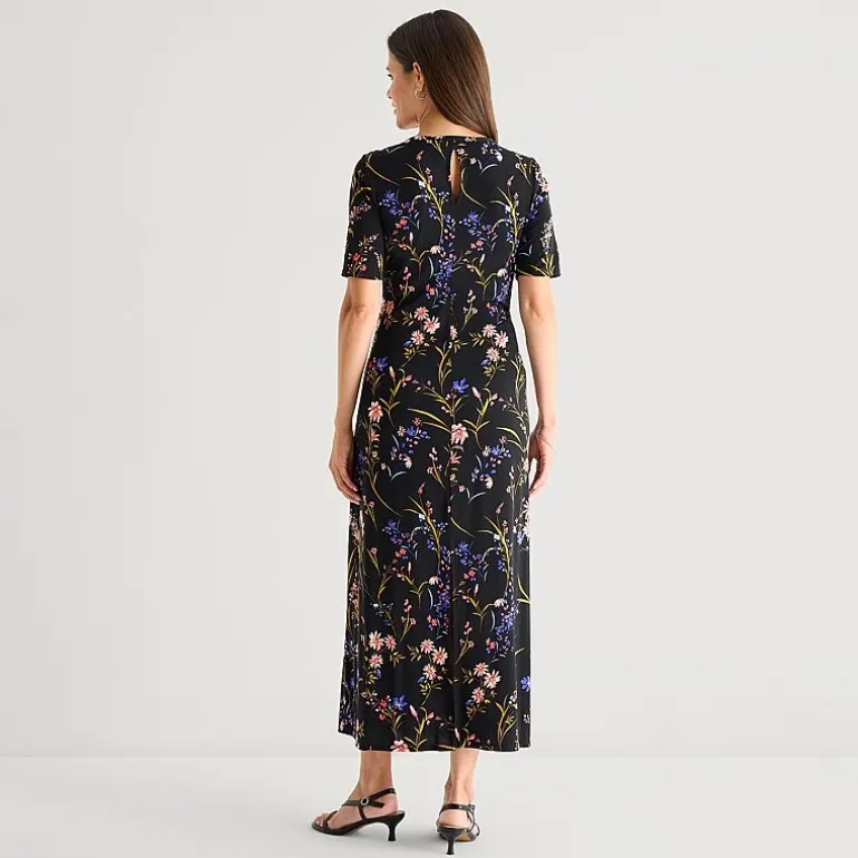 MSK Womens Round Neck Short Sleeve Fitted Maxi Dress