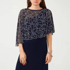 MSK Womens Round Neck Short Sleeve Cape Fitted Gown