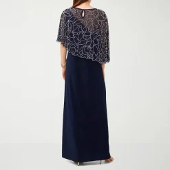 MSK Womens Round Neck Short Sleeve Cape Fitted Gown