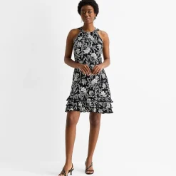 MSK Womens Round Neck Sleeveless Floral Shift Dress