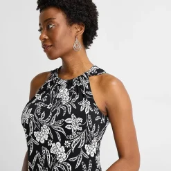 MSK Womens Round Neck Sleeveless Floral Shift Dress