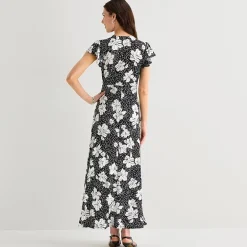 MSK Womens V Neck Short Sleeve Flutter Maxi Dress