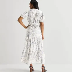 MSK Womens V Neck Short Sleeve Puffed Maxi Dress