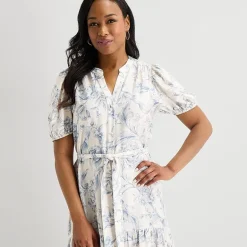 MSK Womens V Neck Short Sleeve Puffed Maxi Dress