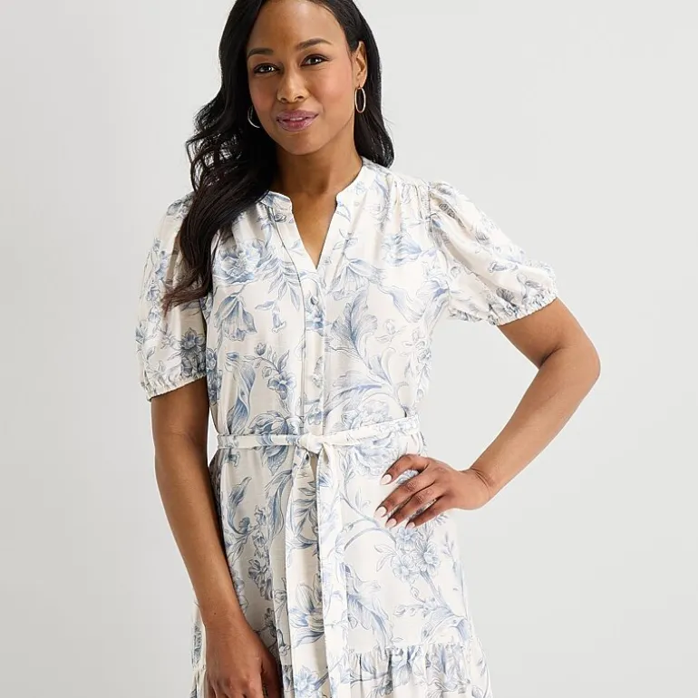 MSK Womens V Neck Short Sleeve Puffed Maxi Dress