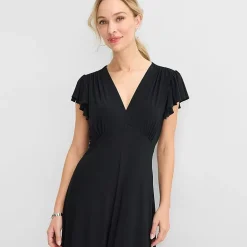 MSK Womens V Neck Short Sleeve Flutter Maxi Dress