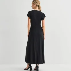 MSK Womens V Neck Short Sleeve Flutter Maxi Dress