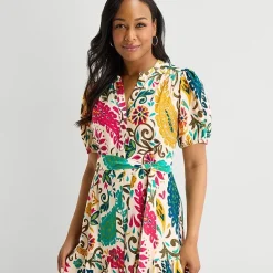 MSK Womens V Neck Short Sleeve Puffed Maxi Dress