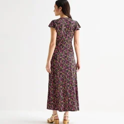 MSK Womens V Neck Short Sleeve Flutter Maxi Dress