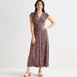 MSK Womens V Neck Short Sleeve Flutter Maxi Dress