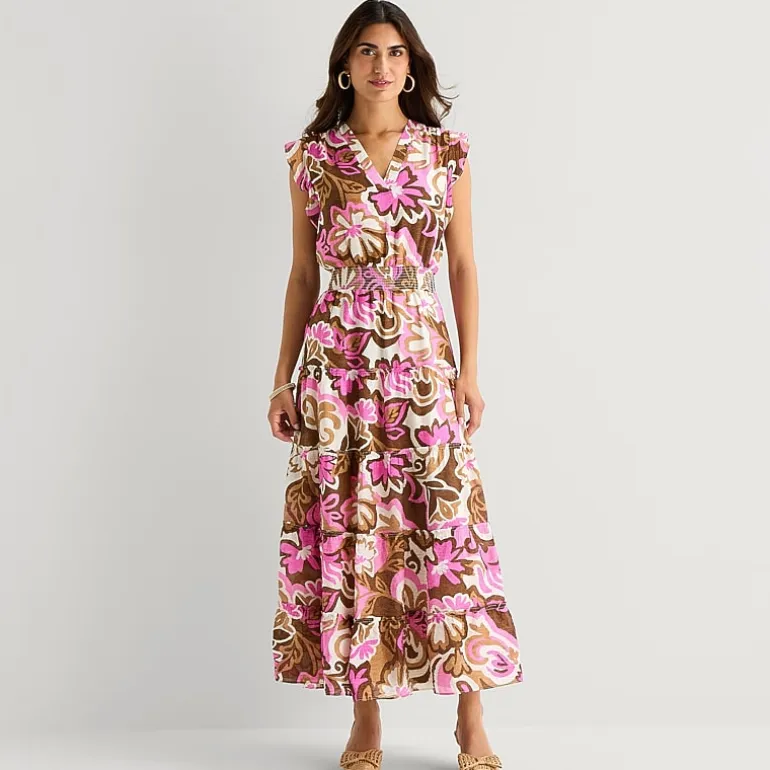 MSK Womens V Neck Sleeveless Flutter Maxi Dress