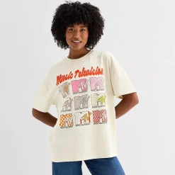 Mtv Grid Oversized Tee Womens Juniors Crew Neck Short Sleeve Oversized MTV Graphic T-Shirt
