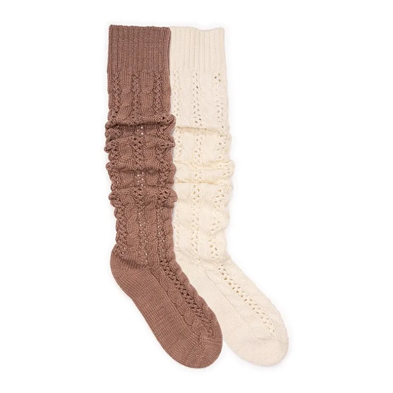 Muk Luks Cable Knit Slouch Womens 2 Pair Crew Socks