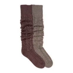 Muk Luks Cable Knit Slouch Womens 2 Pair Crew Socks
