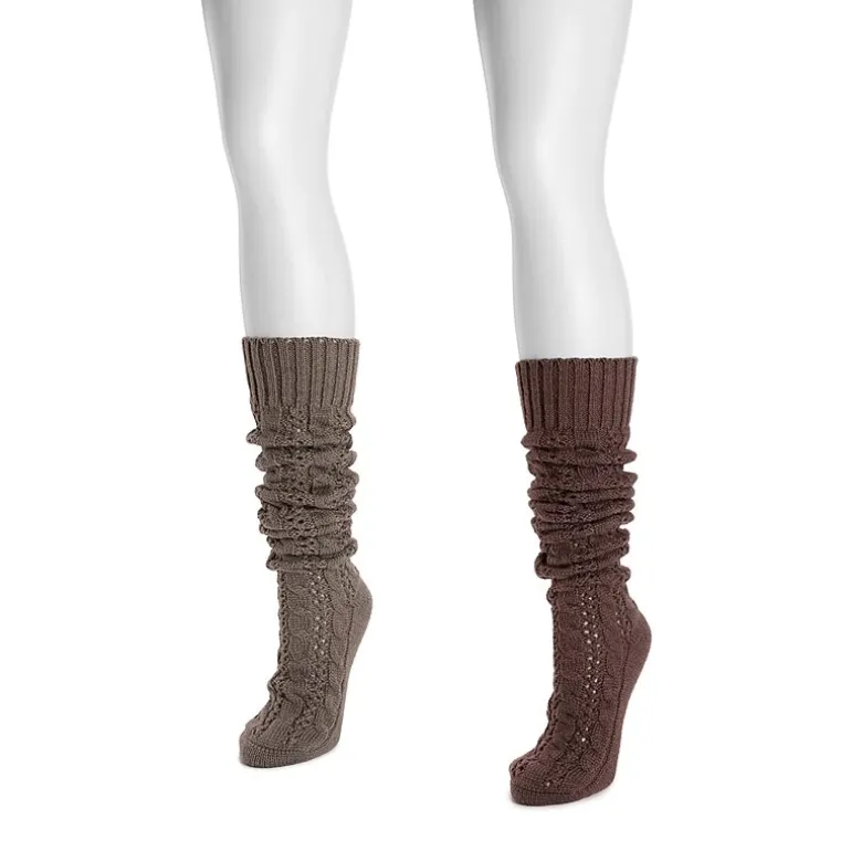 Muk Luks Cable Knit Slouch Womens 2 Pair Crew Socks