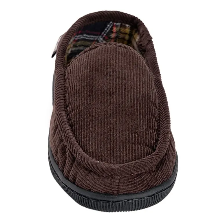 Muk Luks Corduroy Moccasin Mens Memory Foam Slip Resistant Slip-On Slippers