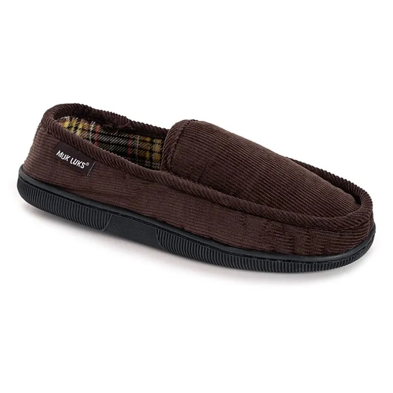 Muk Luks Corduroy Moccasin Mens Memory Foam Slip Resistant Slip-On Slippers