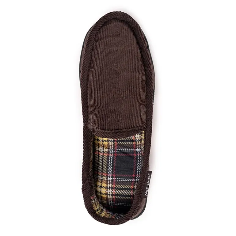 Muk Luks Corduroy Moccasin Mens Memory Foam Slip Resistant Slip-On Slippers