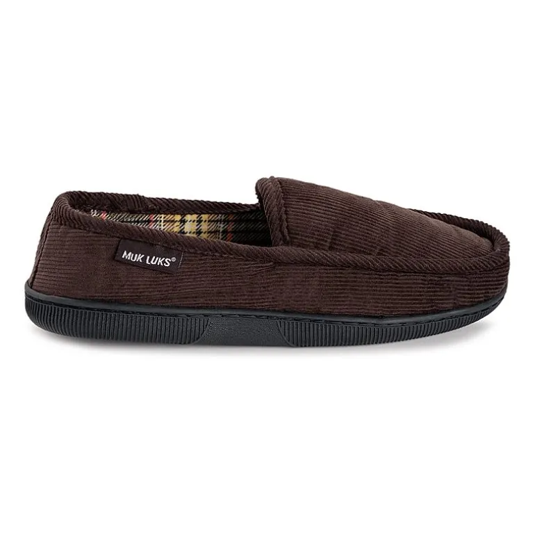 Muk Luks Corduroy Moccasin Mens Memory Foam Slip Resistant Slip-On Slippers