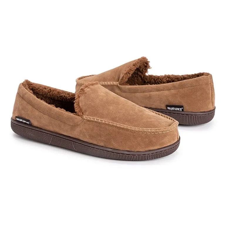 Muk Luks Faux Suede Moccasin Mens Memory Foam Slip Resistant Slip-On Slippers