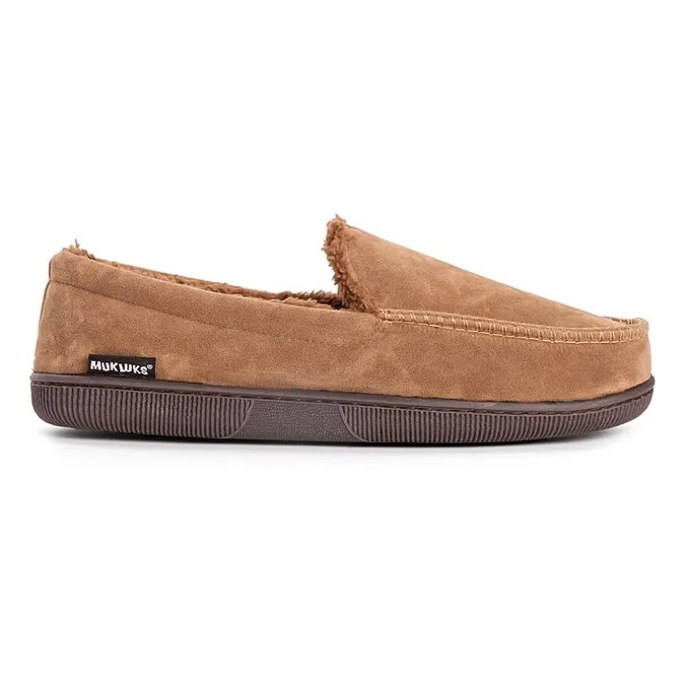 Muk Luks Faux Suede Moccasin Mens Memory Foam Slip Resistant Slip-On Slippers