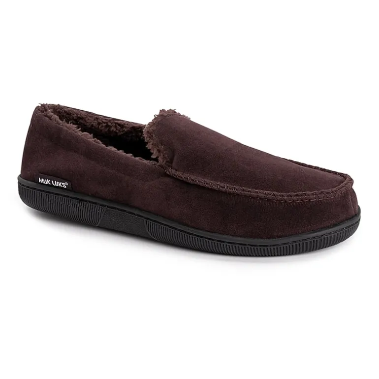 Muk Luks Faux Suede Moccasin Mens Memory Foam Slip Resistant Slip-On Slippers