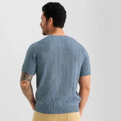 mutual weave Henley Mens Crew Neck Short Sleeve Pullover Sweater