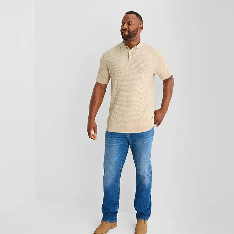 mutual weave Interwoven Big and Tall Mens Short Sleeve Button Polo Sweater