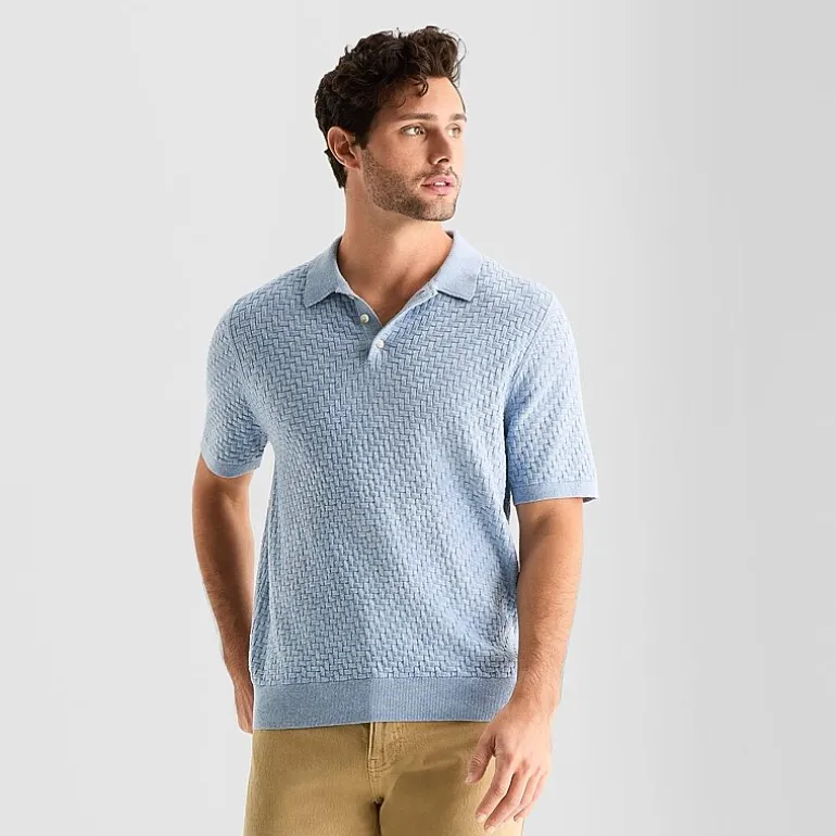 mutual weave Interwoven Mens Short Sleeve Button Polo Sweater