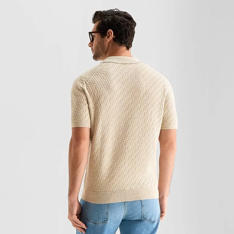 mutual weave Interwoven Mens Short Sleeve Button Polo Sweater