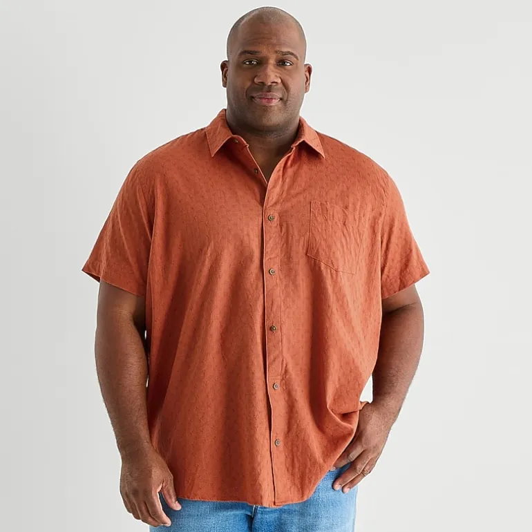 mutual weave Mens Easy-on + Easy-off Short Sleeve Regular Fit Button-Down Shirt