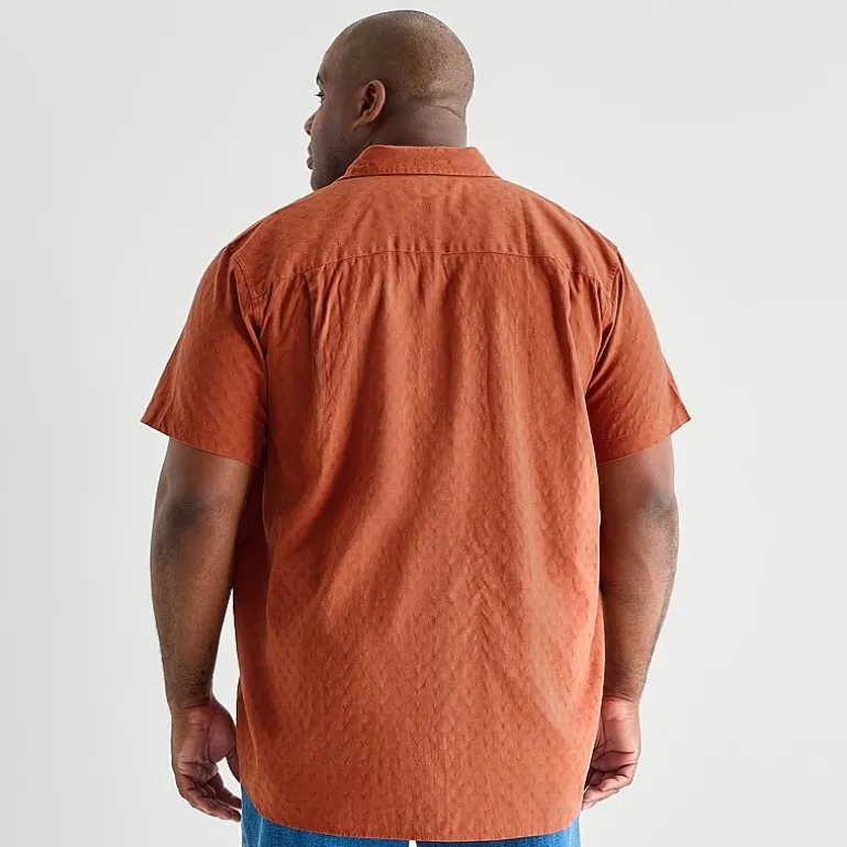 mutual weave Mens Easy-on + Easy-off Short Sleeve Regular Fit Button-Down Shirt