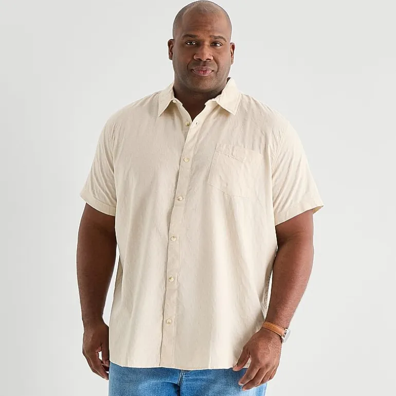 mutual weave Mens Easy-on + Easy-off Short Sleeve Regular Fit Button-Down Shirt